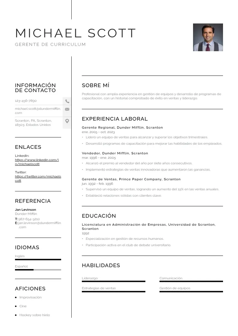 two column curriculum-de-gerente resume example