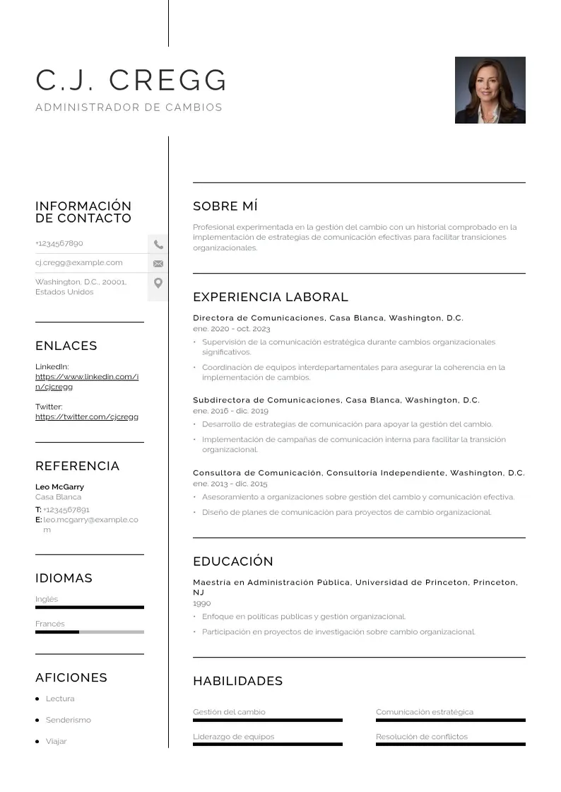 two column cv-administrador-de-cambios resume example