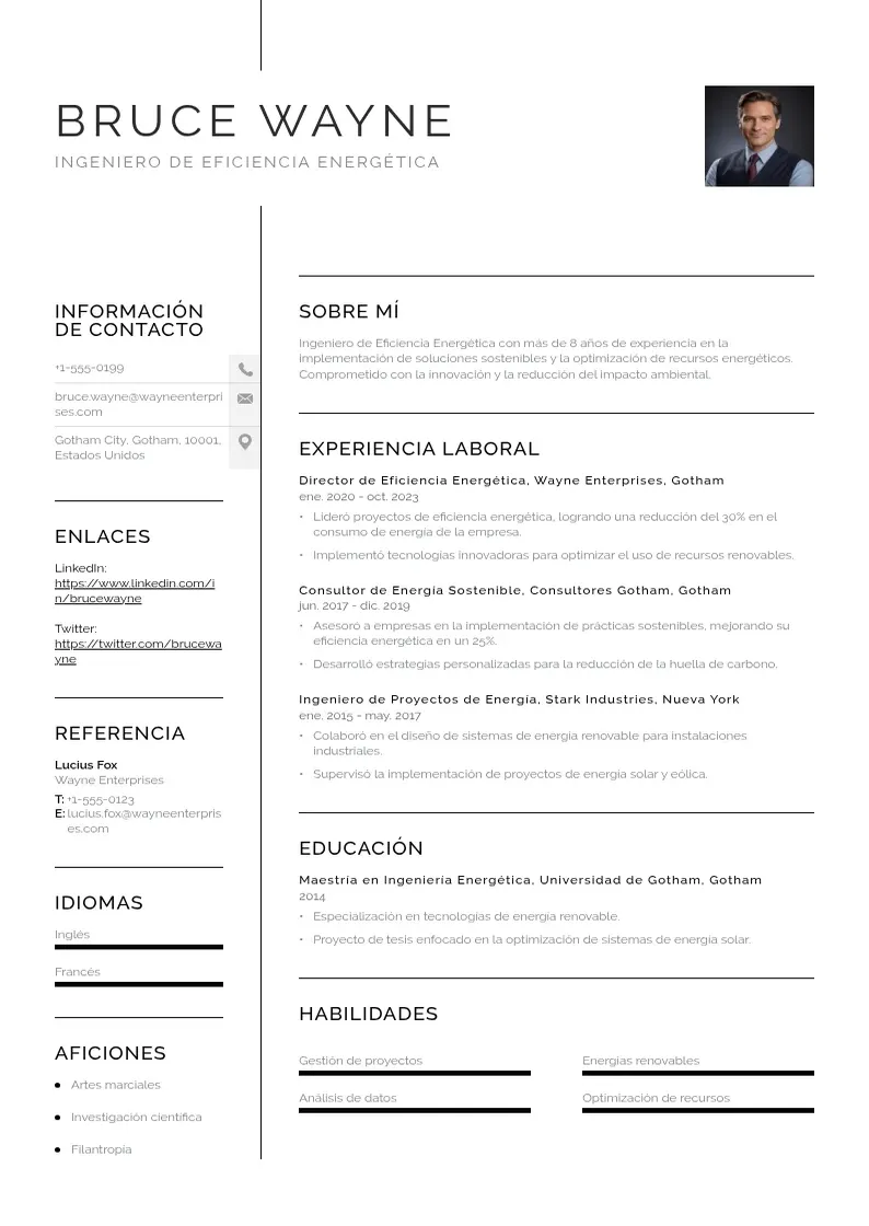 two column ingeniero-de-eficiencia-energetica resume example
