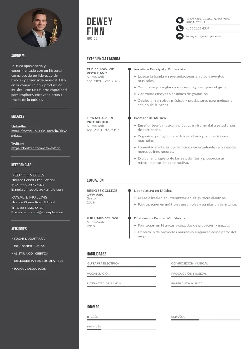two column musico resume example