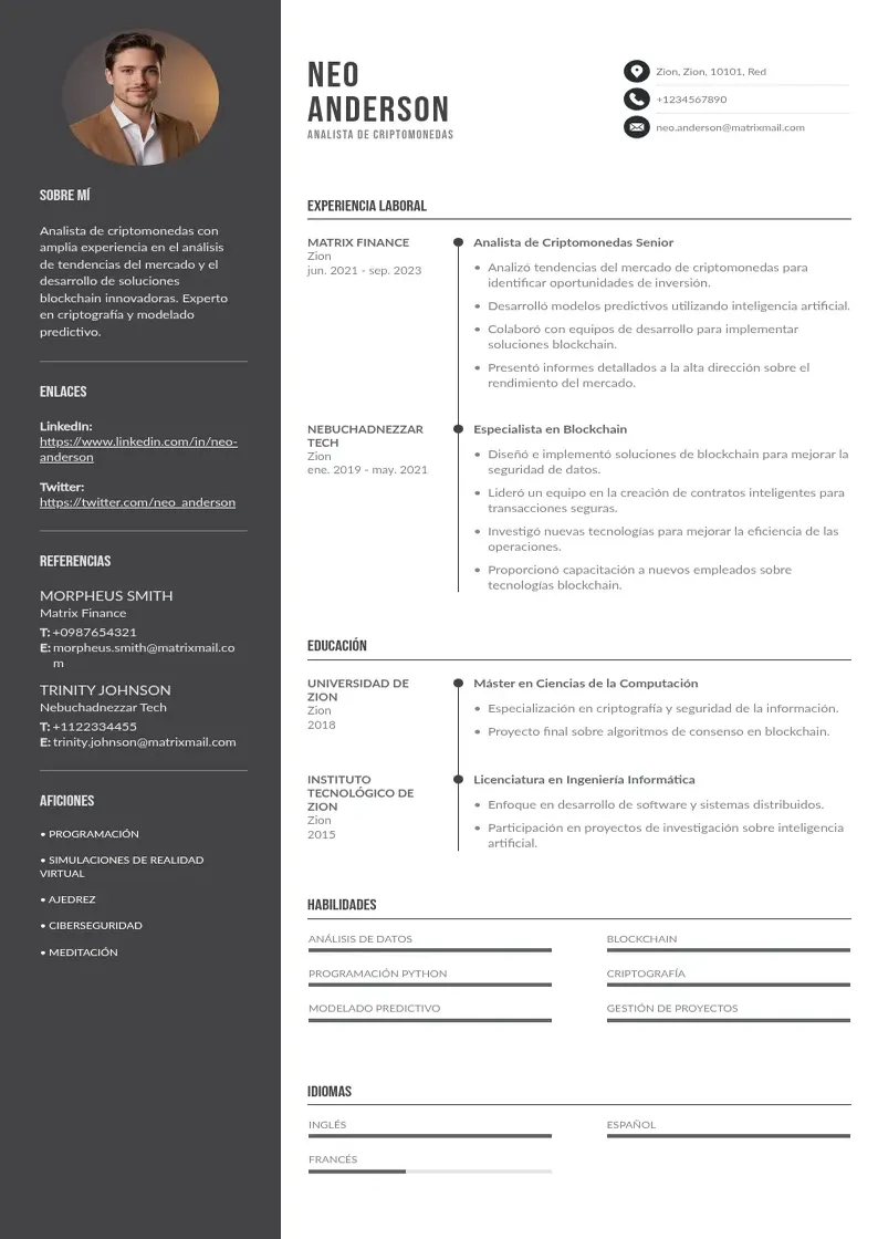 two column analista-de-criptomonedas resume example