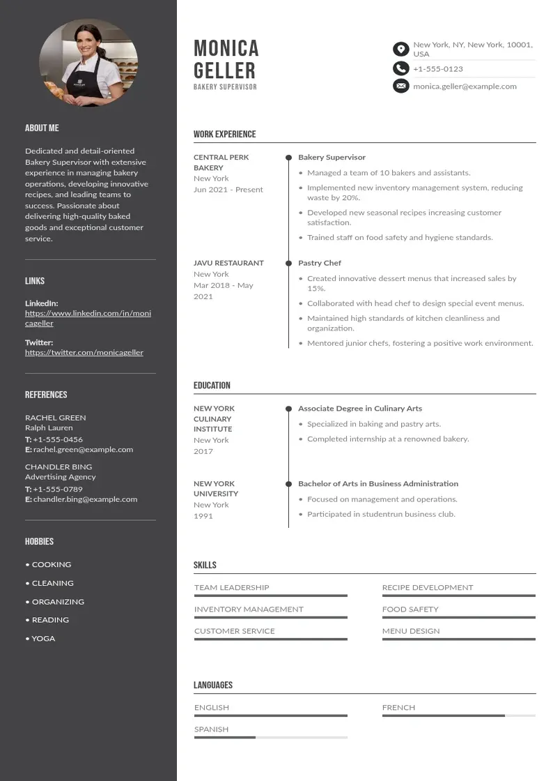 two column bakery-supervisor-resume resume example