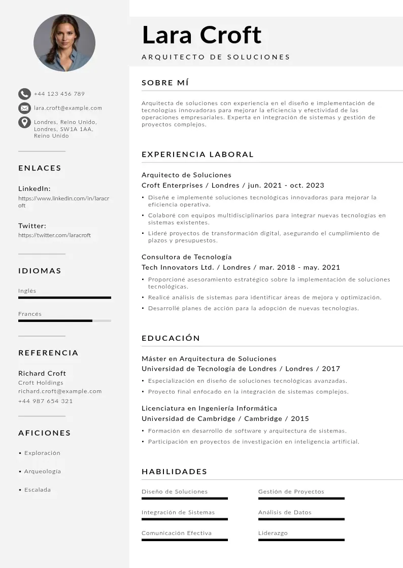 two column cv-arquitecto-de-soluciones resume example
