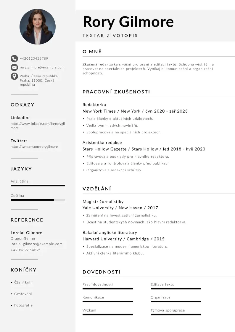 Mūsdienīga Textar zivotopis CV veidne