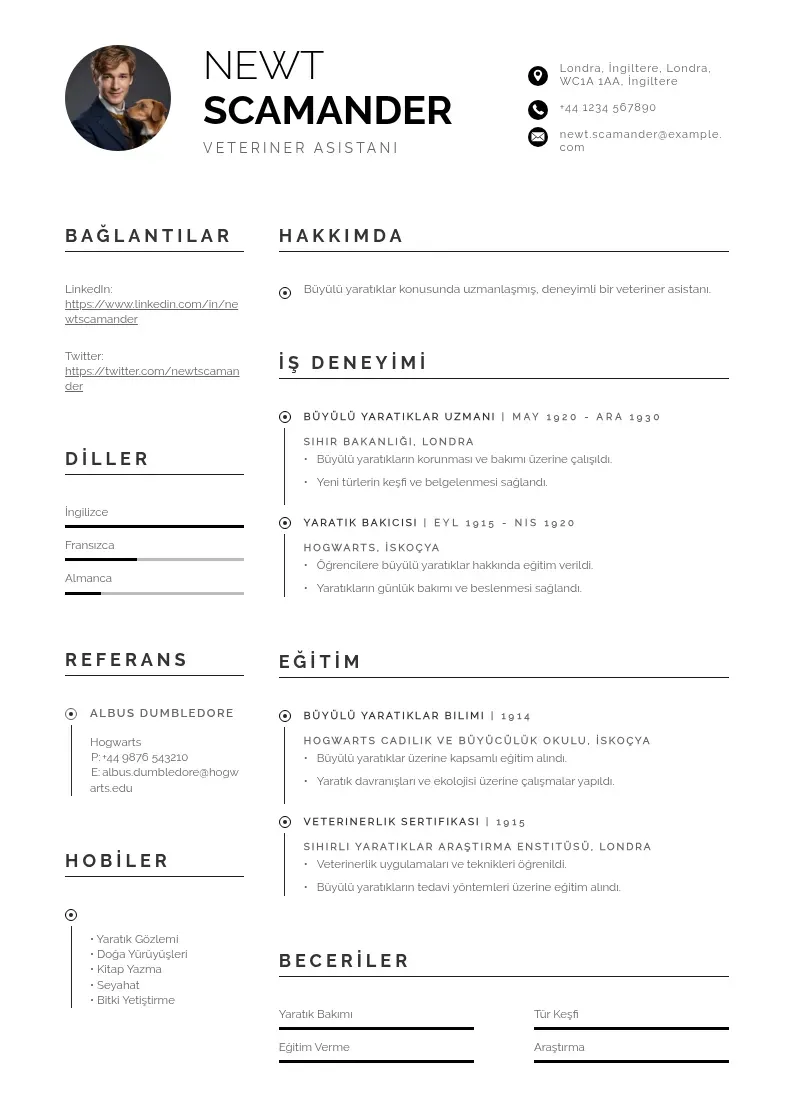 Profesionāla Veteriner Asistanı  CV veidne