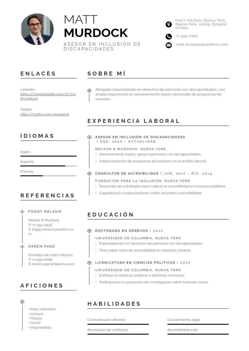 two column asesora-en-inclusion-de-discapacidades resume example