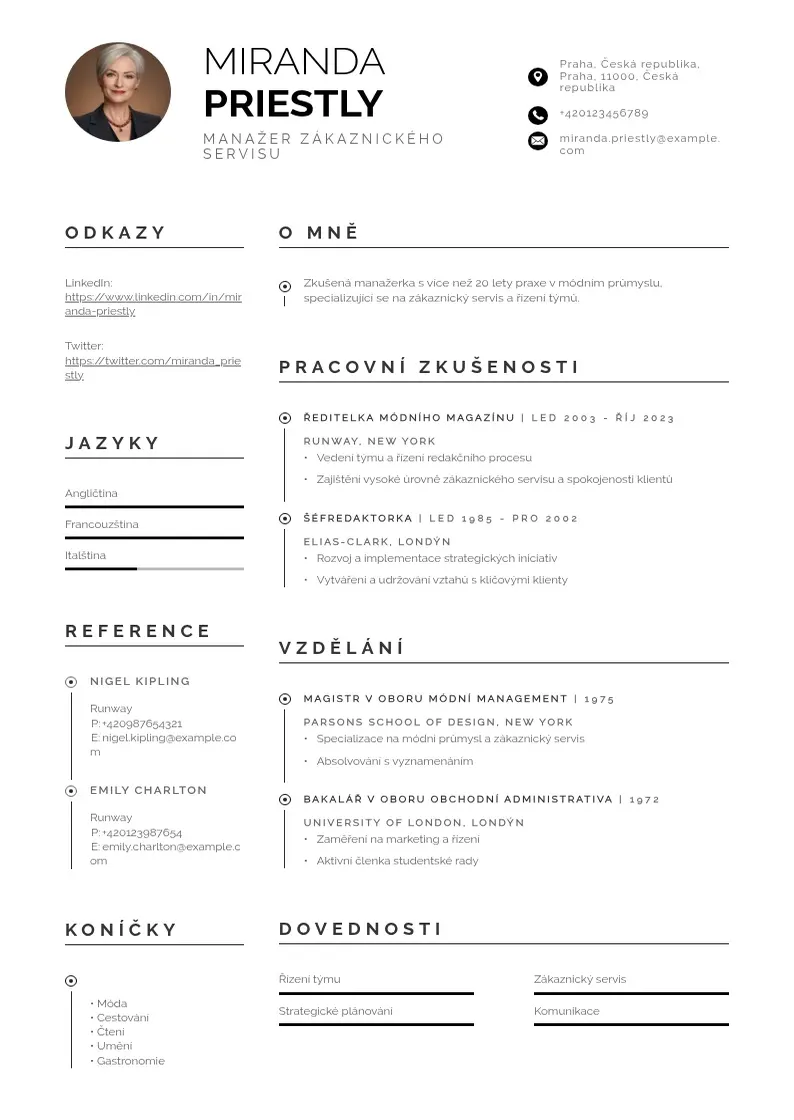 Profesionāla Manazer zakaznickeho servisu zivotopis CV veidne