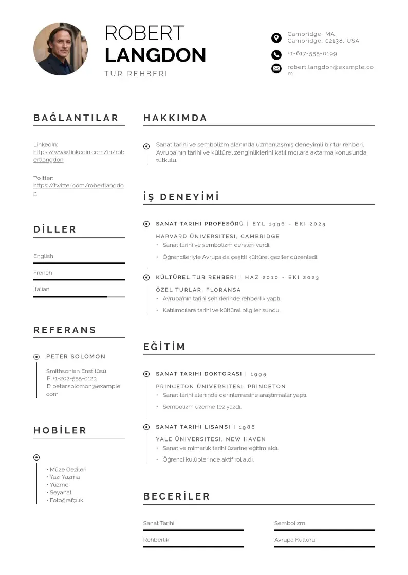 Profesionāla Tur rehberi  CV veidne