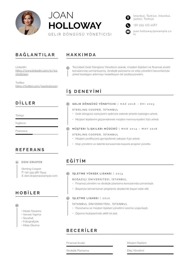 Profesionāla Gelir Döngüsü Yöneticisi  CV veidne