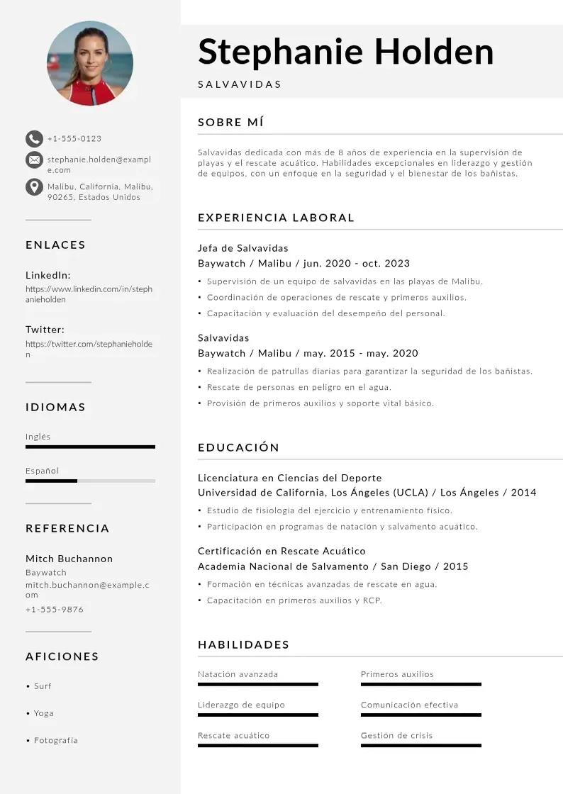 two column cv-salvavidas resume example