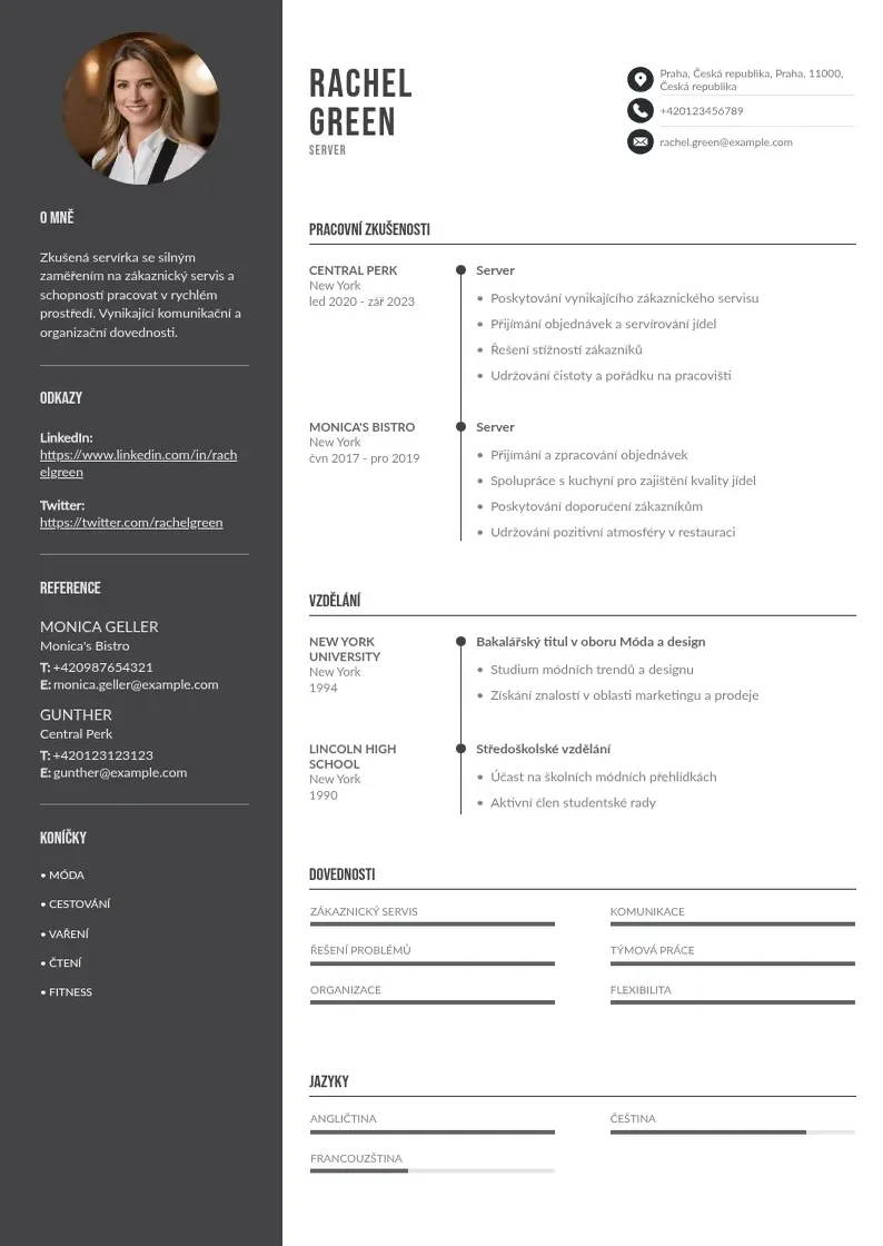 Divu kolonnu Server restaurace zivotopis CV piemērs