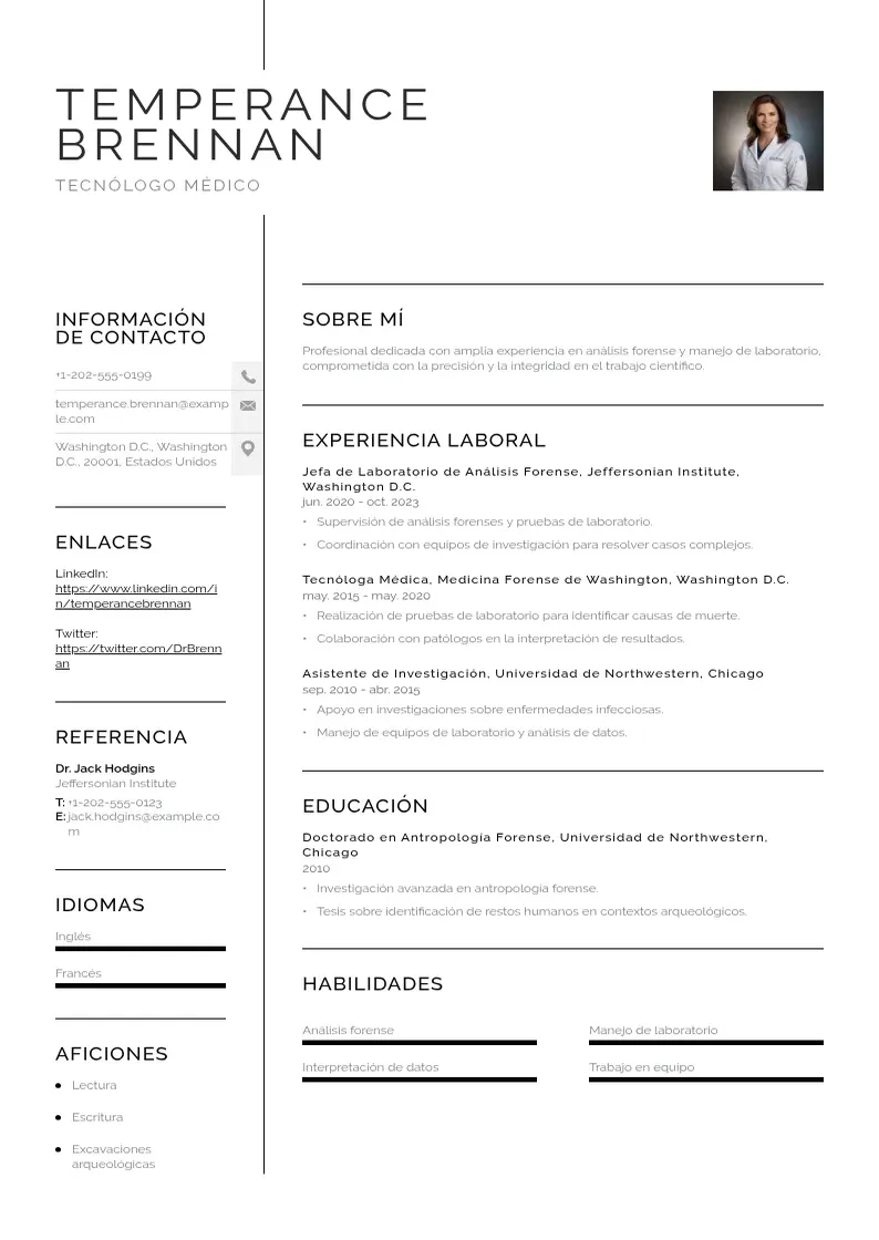 two column cv-tecnologo-medico resume example