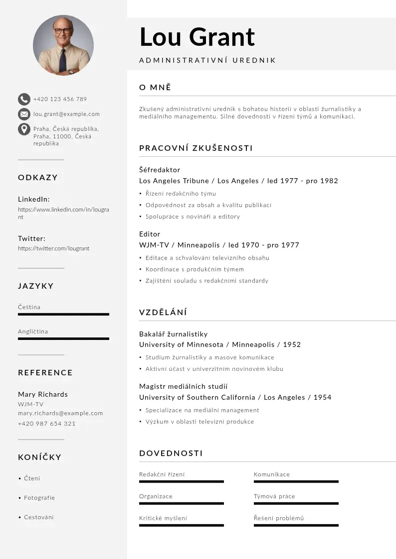 Mūsdienīga Administrativni urednik zivotopis CV veidne
