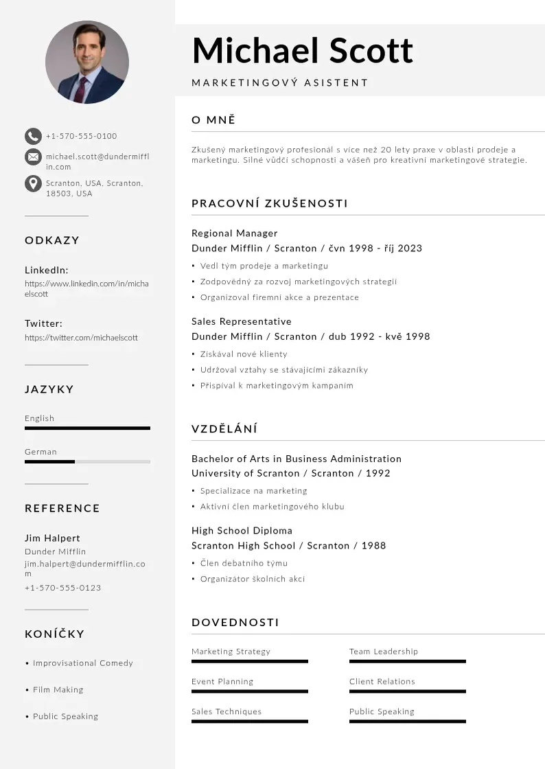 Mūsdienīga Marketingovy asistent zivotopis CV veidne