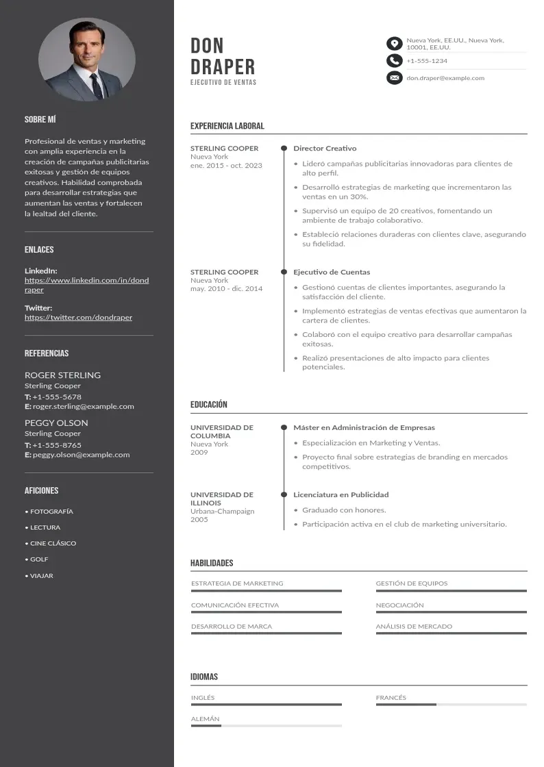 two column curriculum-de-comercial resume example