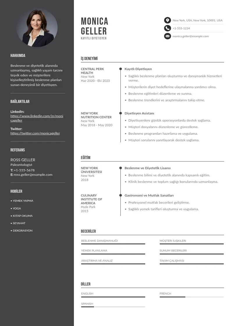 Divu kolonnu Kayıtlı diyetisyen  CV piemērs