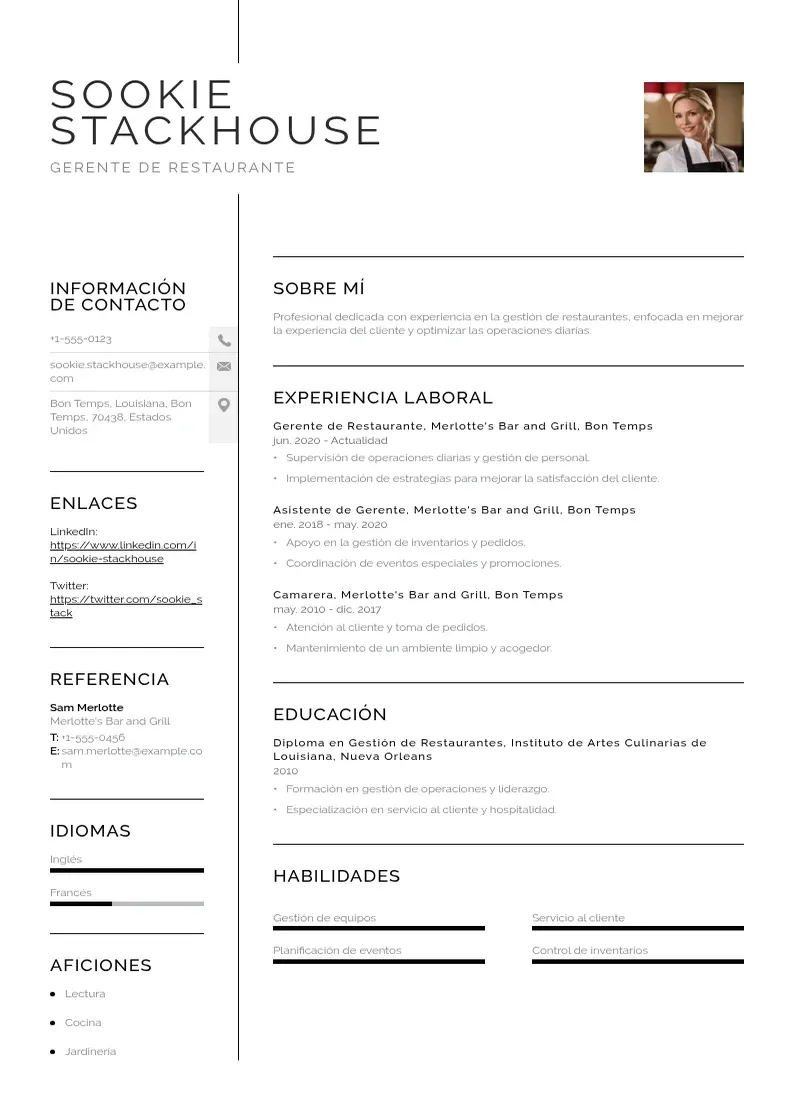 two column cv-gerente-de-restaurante resume example