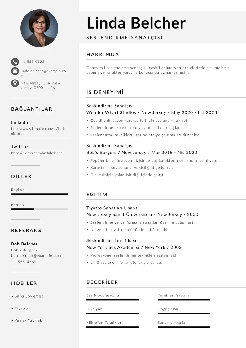 Mūsdienīga Seslendirme Sanatçısı  CV veidne