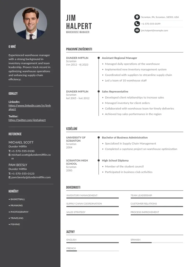 Divu kolonnu Manazer skladu zivotopis CV piemērs