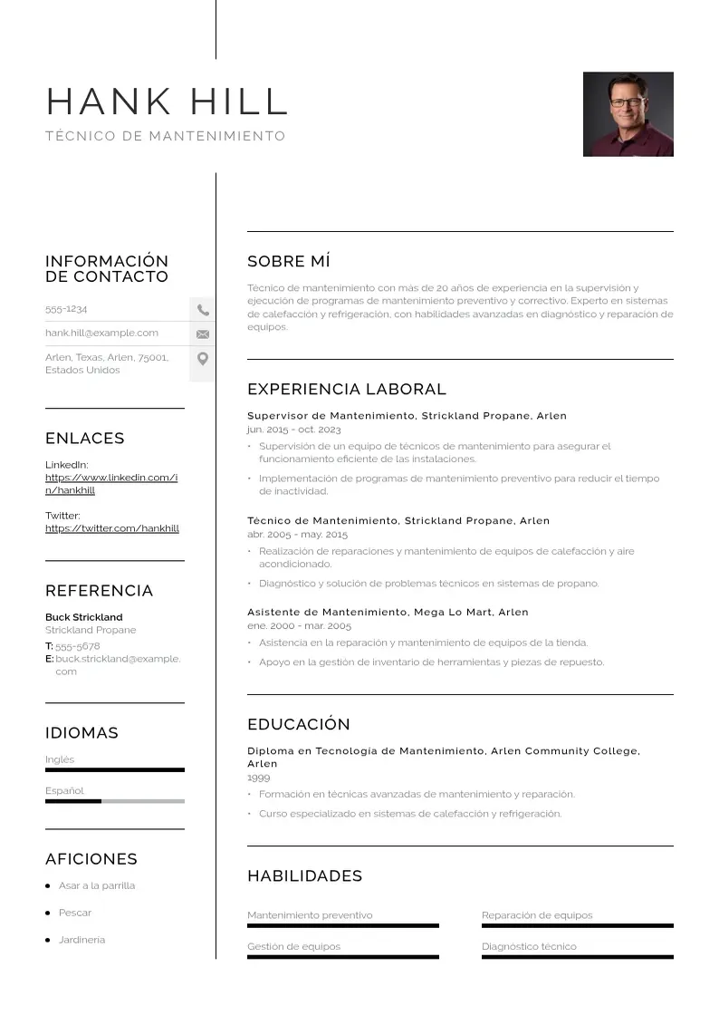 two column curriculum-para-personal-de-mantenimiento resume example