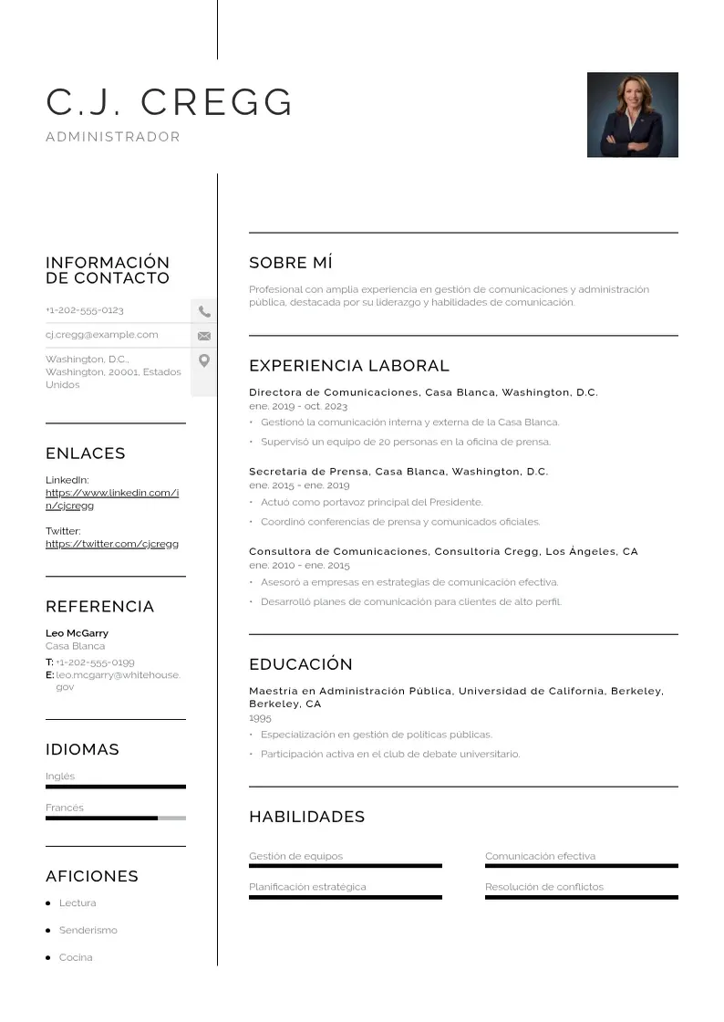 two column cv-administrador resume example