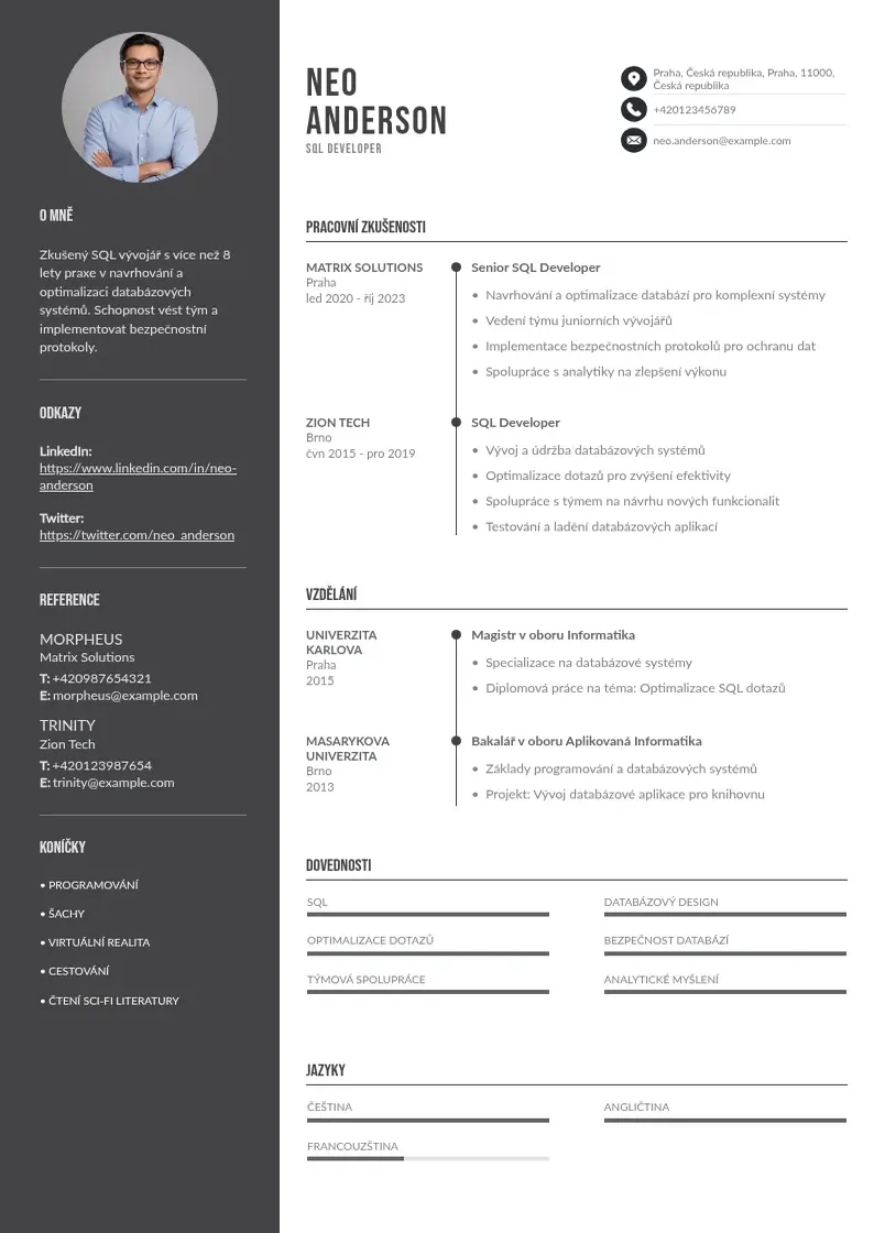 Divu kolonnu Vyvojar sql zivotopis CV piemērs