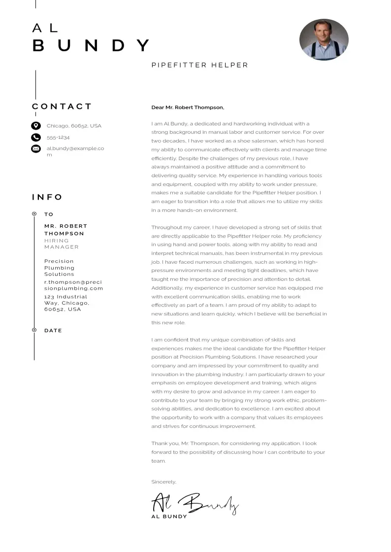 modern Pipefitter Helper    cover letter template