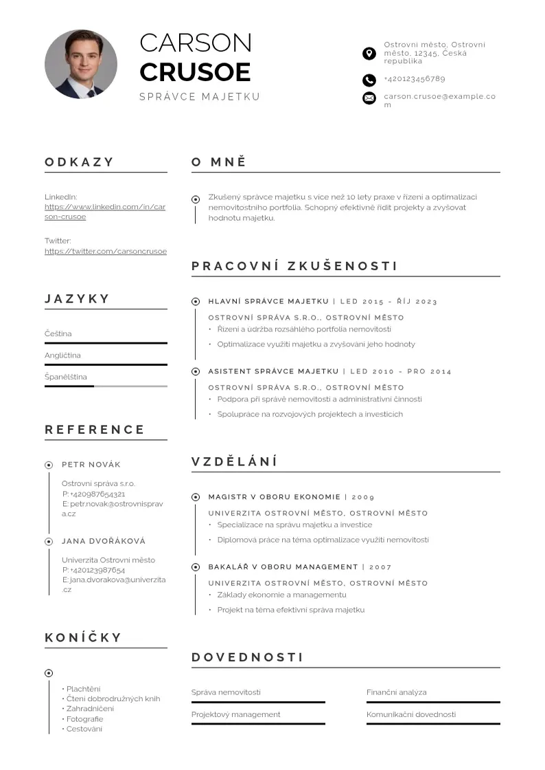 Profesionāla Sprava majetku zivotopis CV veidne