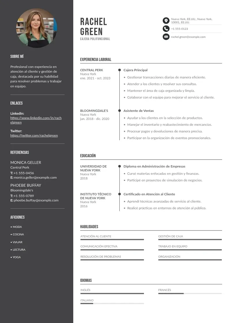 two column cv-cajera-polifuncional resume example