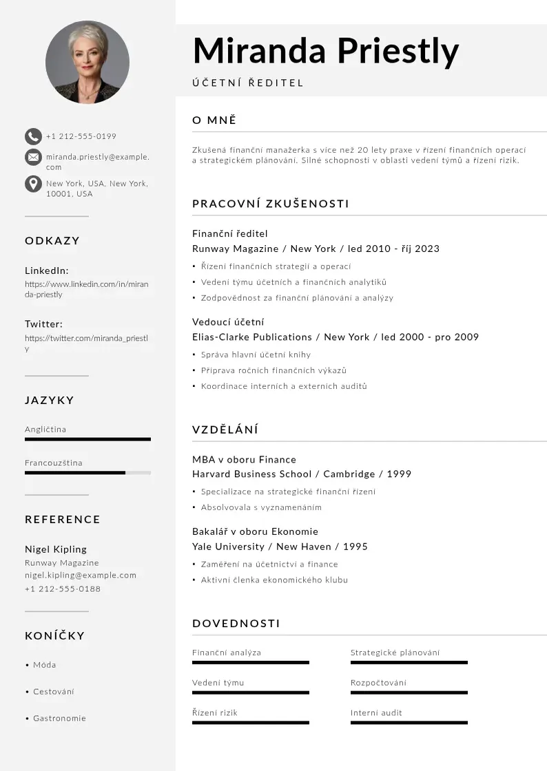 Mūsdienīga Zivotopis ucetniho reditele CV veidne