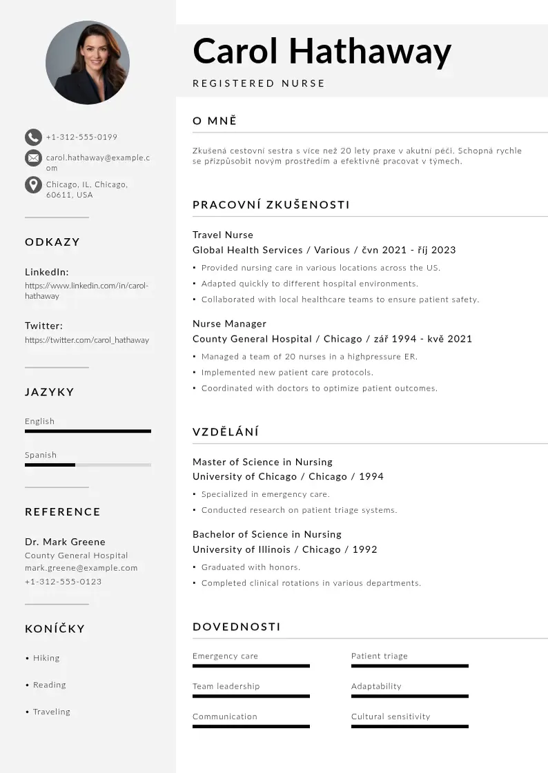 Mūsdienīga Cestovni sestra zivotopis CV veidne