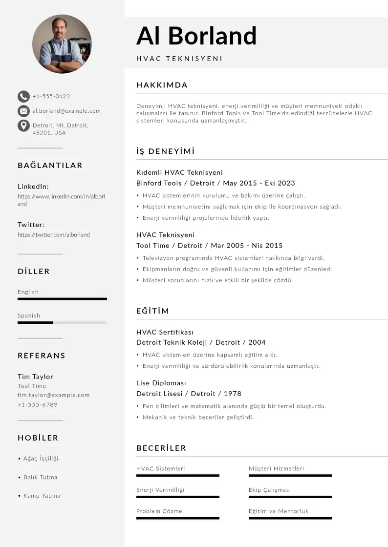 Mūsdienīga HVAC Teknisyeni  CV veidne
