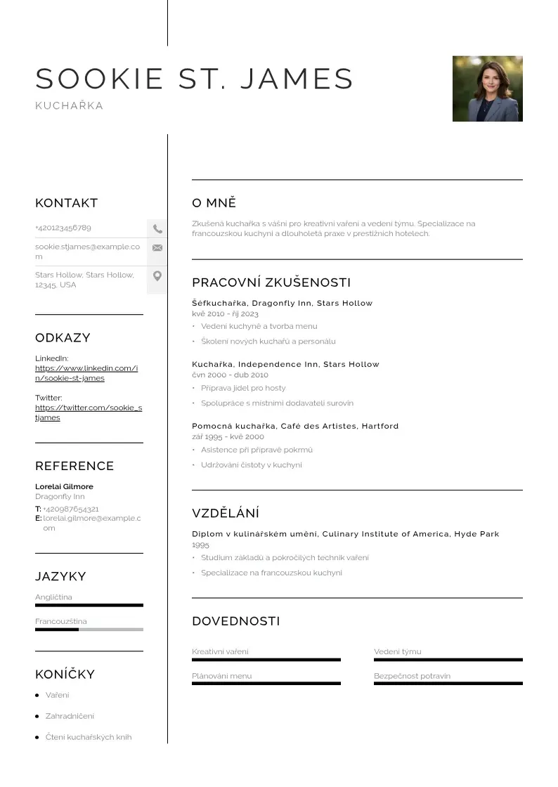 Vienkārša Kuchare CV piemērs