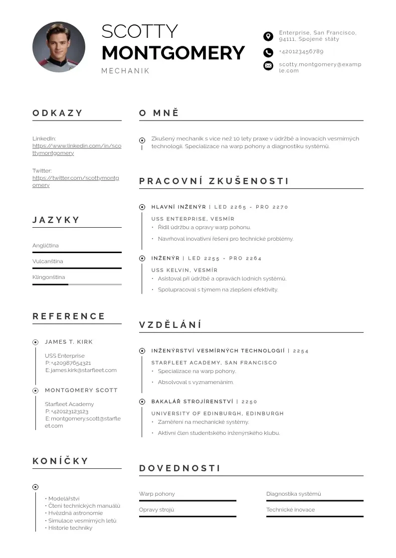 Profesionāla Zivotopis mechanik CV veidne