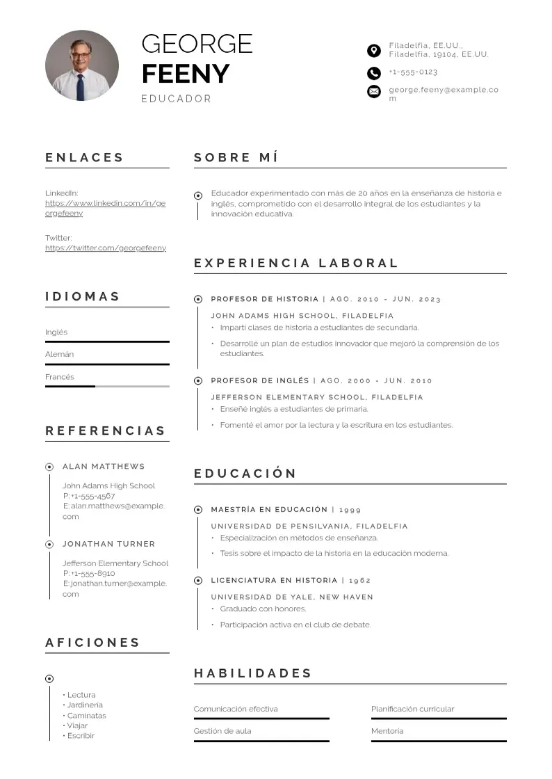 two column cv-educador resume example