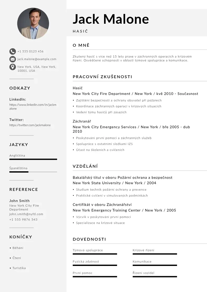 Mūsdienīga Hasicsky zivotopis CV veidne