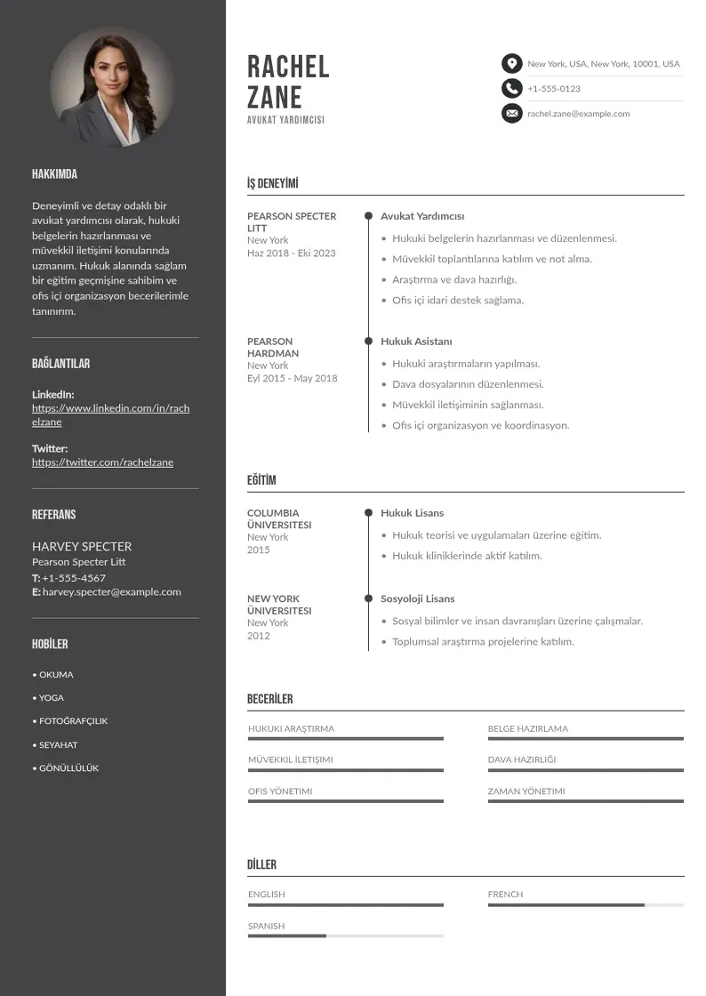 Divu kolonnu avukat yardımcısı  CV piemērs