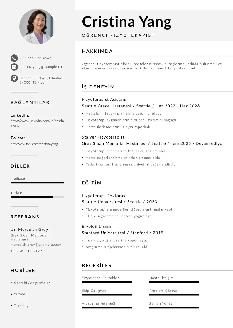 Mūsdienīga Öğrenci Fizyoterapist  CV veidne