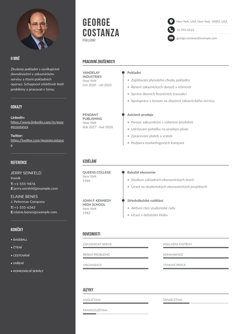 Divu kolonnu Zivotopis pokladni CV piemērs