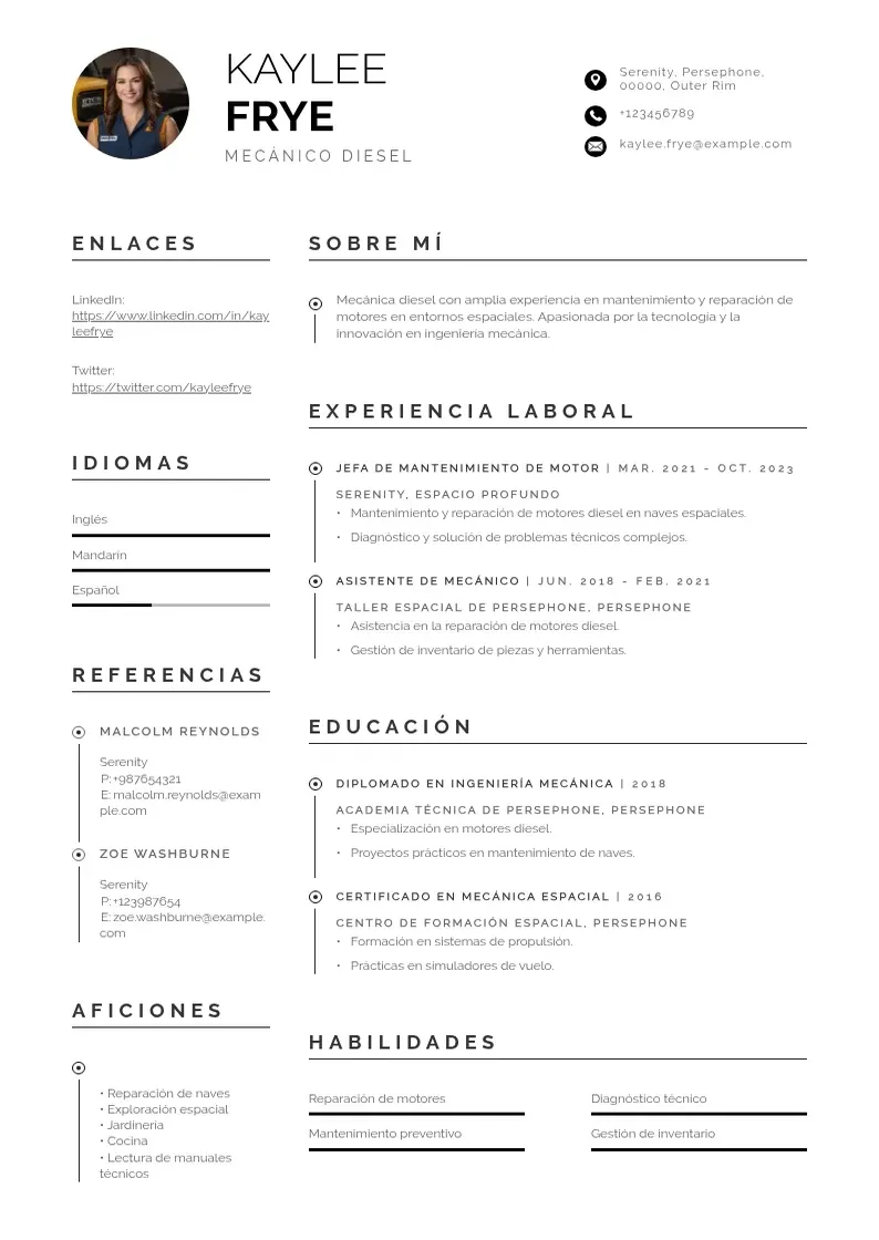 two column cv-mecanico-diesel resume example