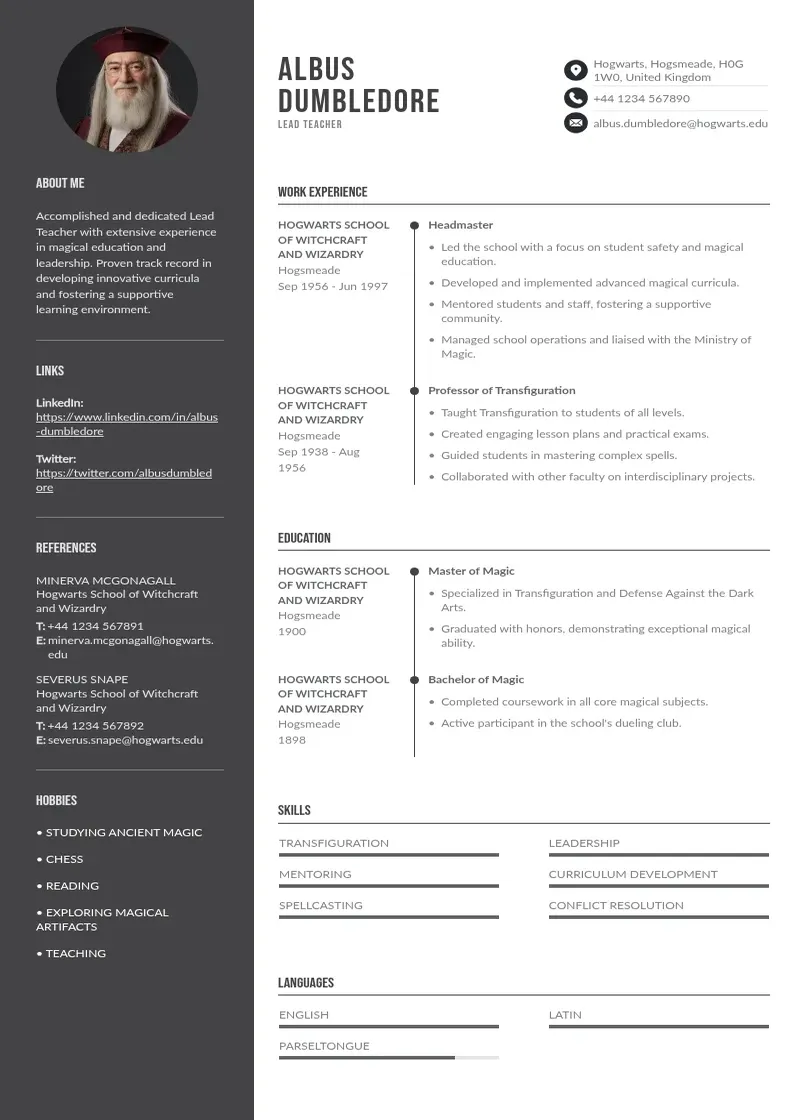 two column lead-teacher-resume resume example