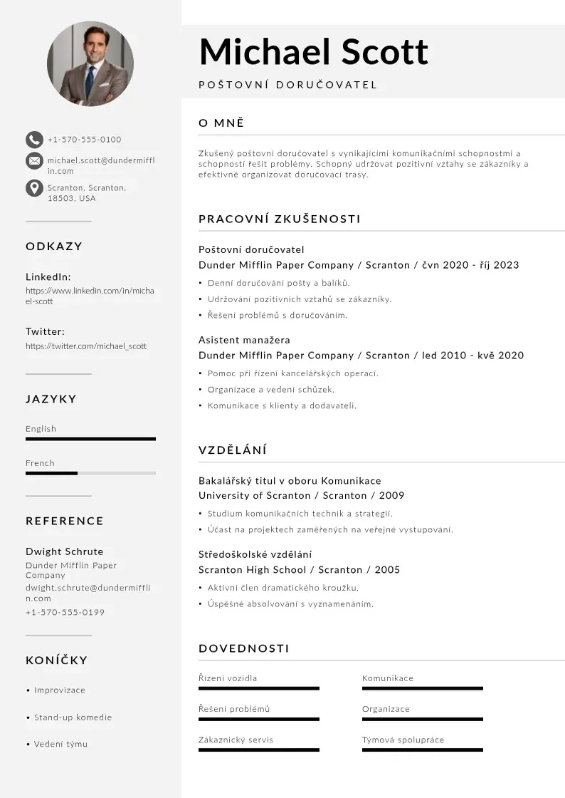 Mūsdienīga Zivotopis postovni dorucovatel CV veidne