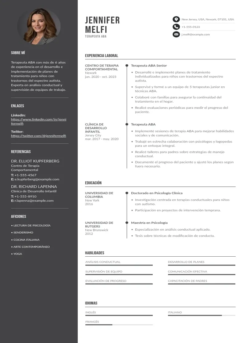 two column terapeuta-aba resume example