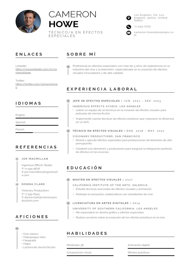 two column tecnicoa-en-efectos-especiales resume example