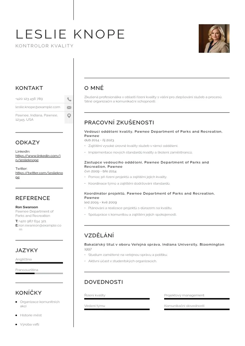 Vienkārša Kontrolor kvality zivotopis CV piemērs