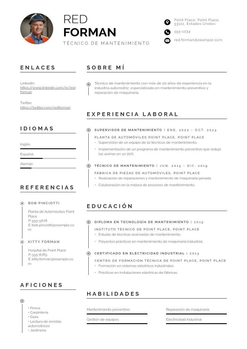 two column curriculum-para-personal-de-mantenimiento resume example