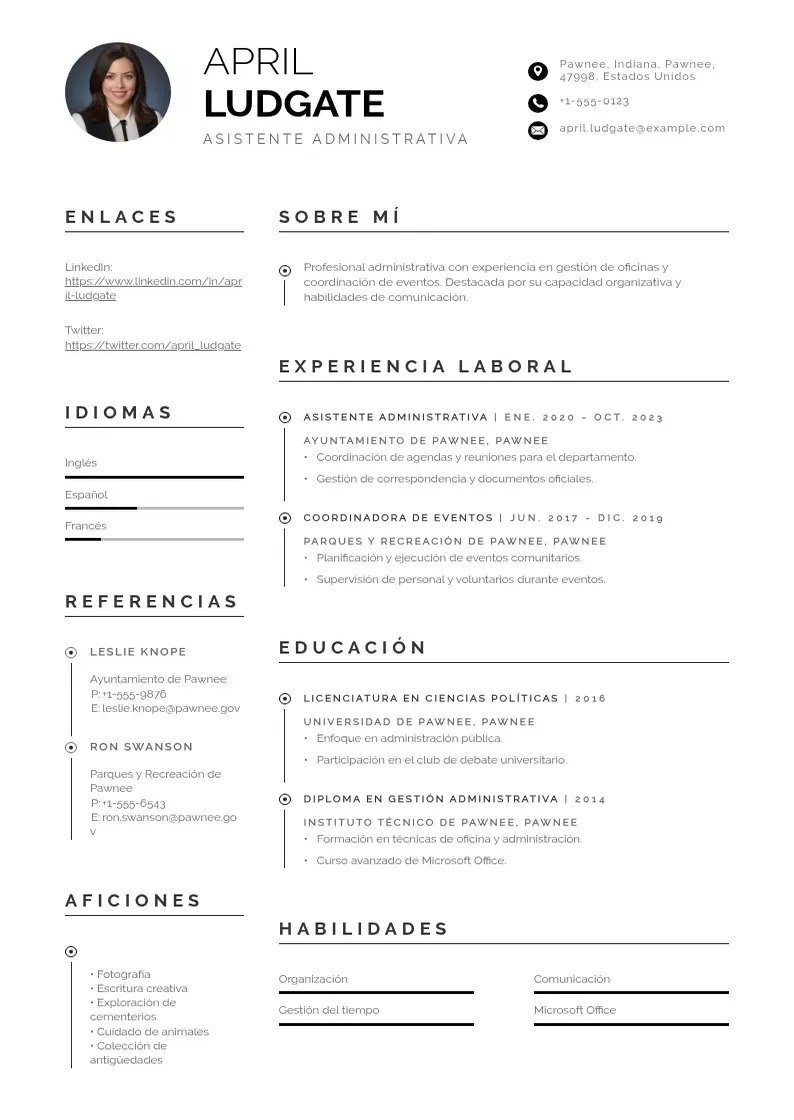 two column cv-de-asistente-administrativa resume example