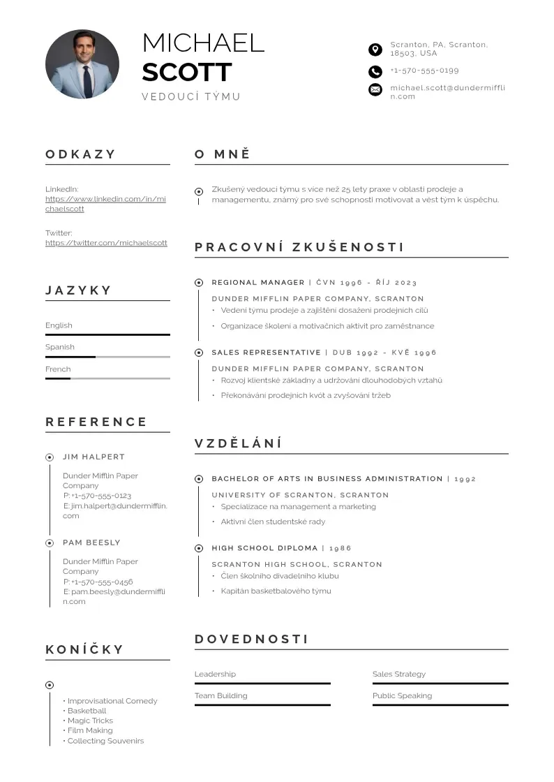Profesionāla Vedouciho tymu zivotopis CV veidne