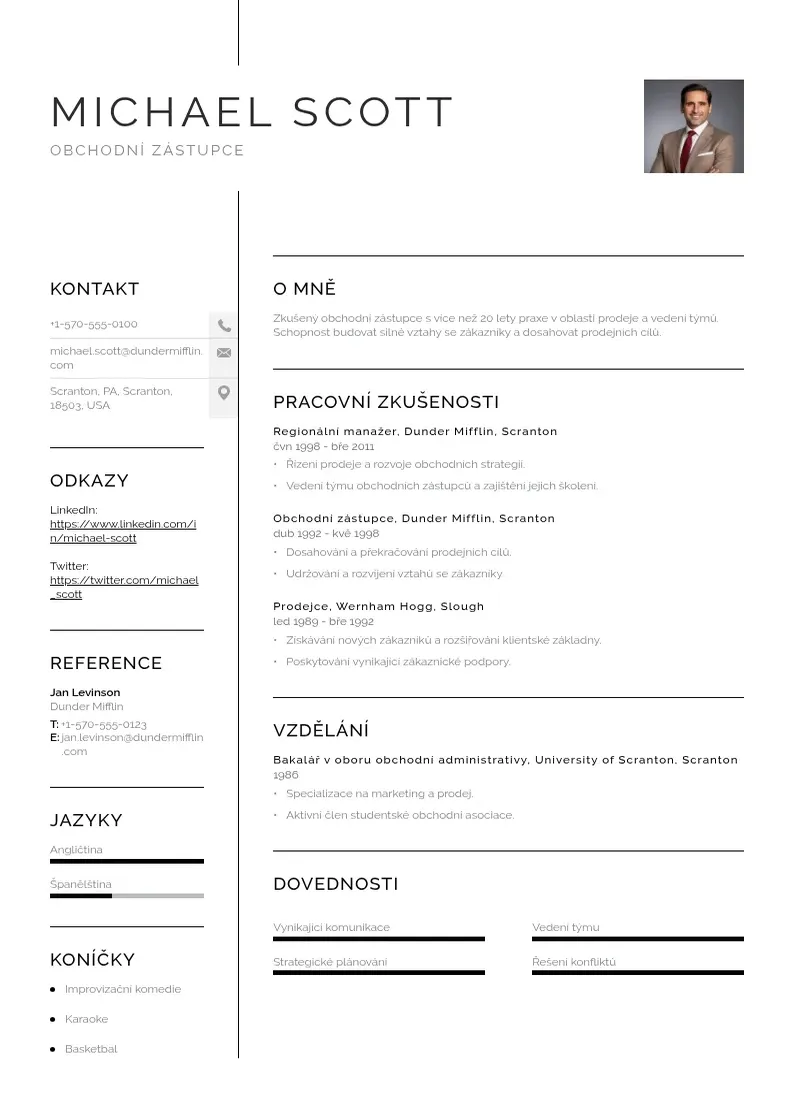 Vienkārša Obchodniho zastupce zivotopis CV piemērs