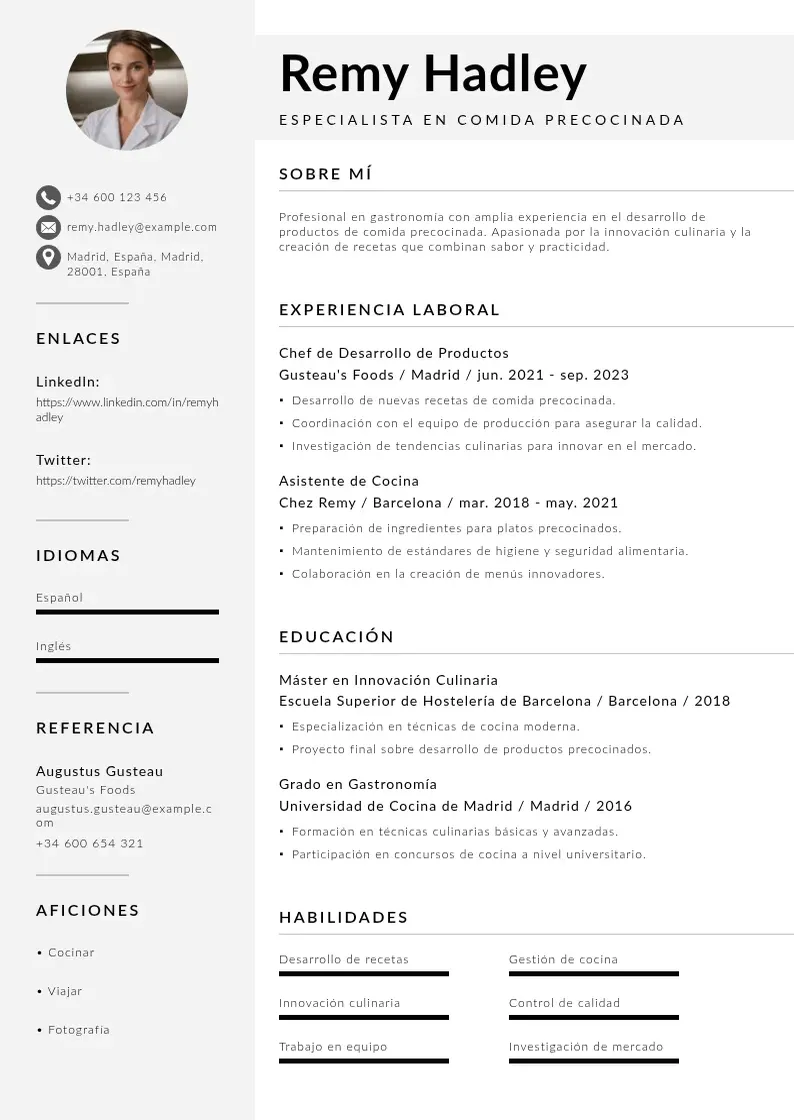 two column cv-comida-precocinada resume example